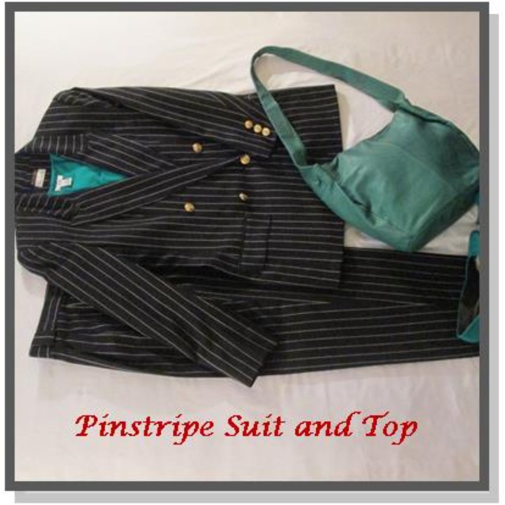 GANTOS GORGEOUS BLACK PINSTRIPE PANT SUIT - Picture 13 of 16